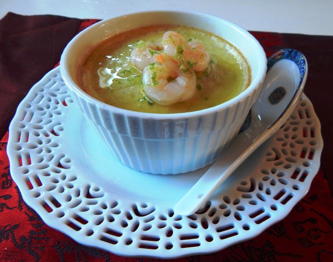 Asian Inspired Shrimp Egg Custard with Scallion Oil Drizzle