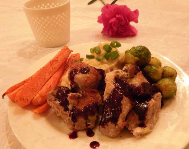 Lime Pork Butt with Blueberry Pomegranate Reduction Sauce