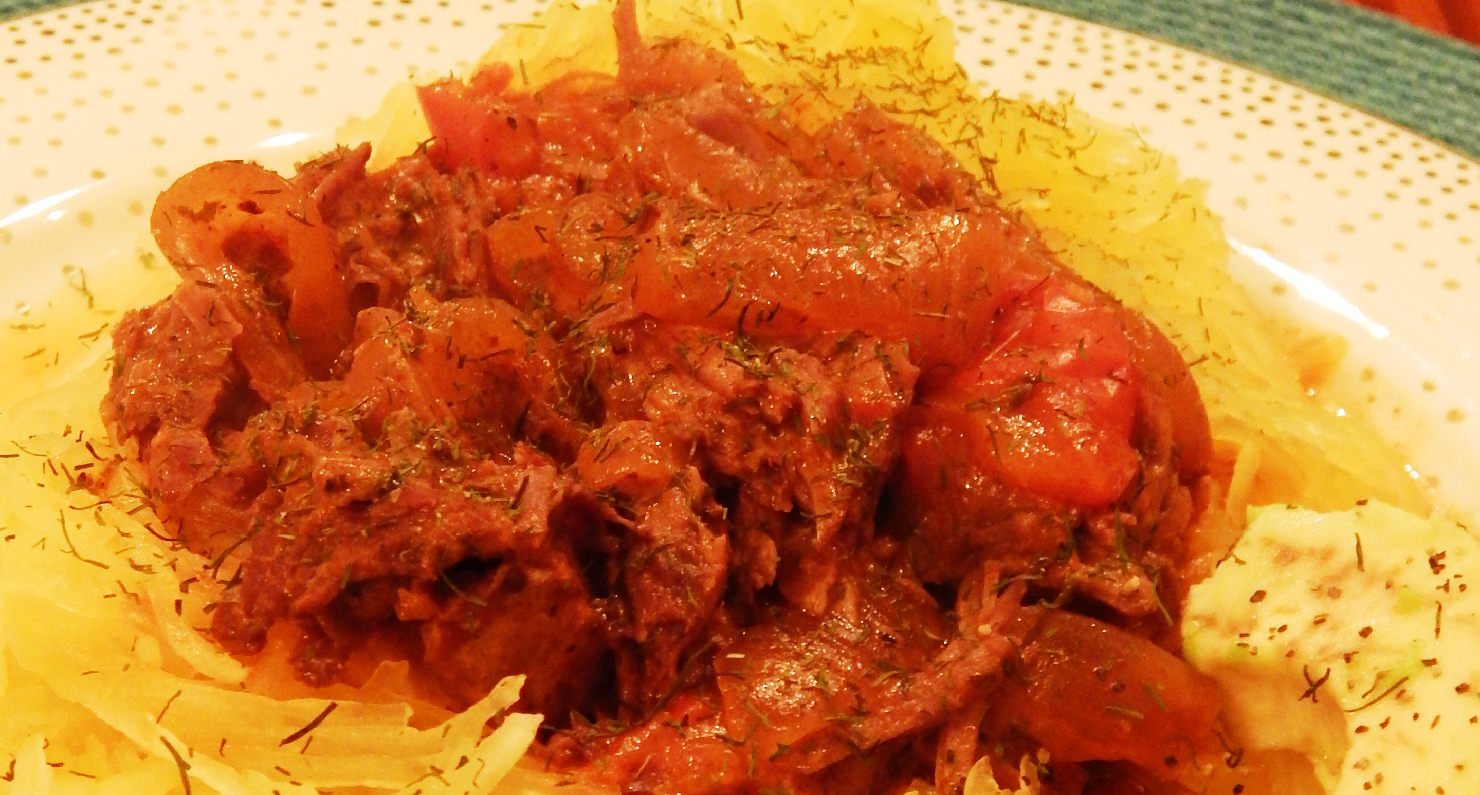 Beef Paprikash on Spagehtti Squash Noodles