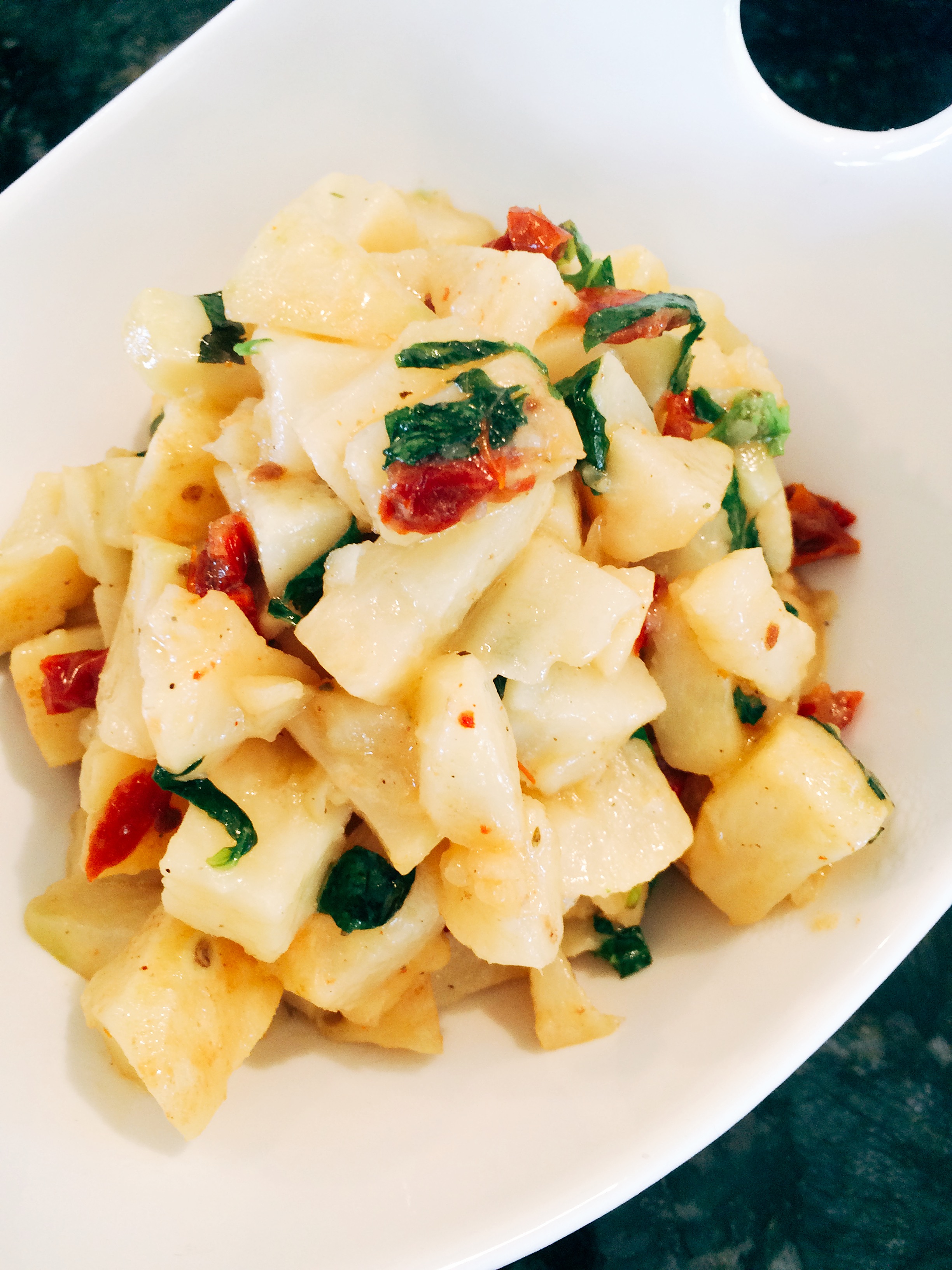 Celeriac, Sun Dried Tomato and Basil Side Dish