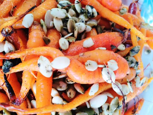 Oven Roasted Carrots with Cumin and Pumpkin Seeds