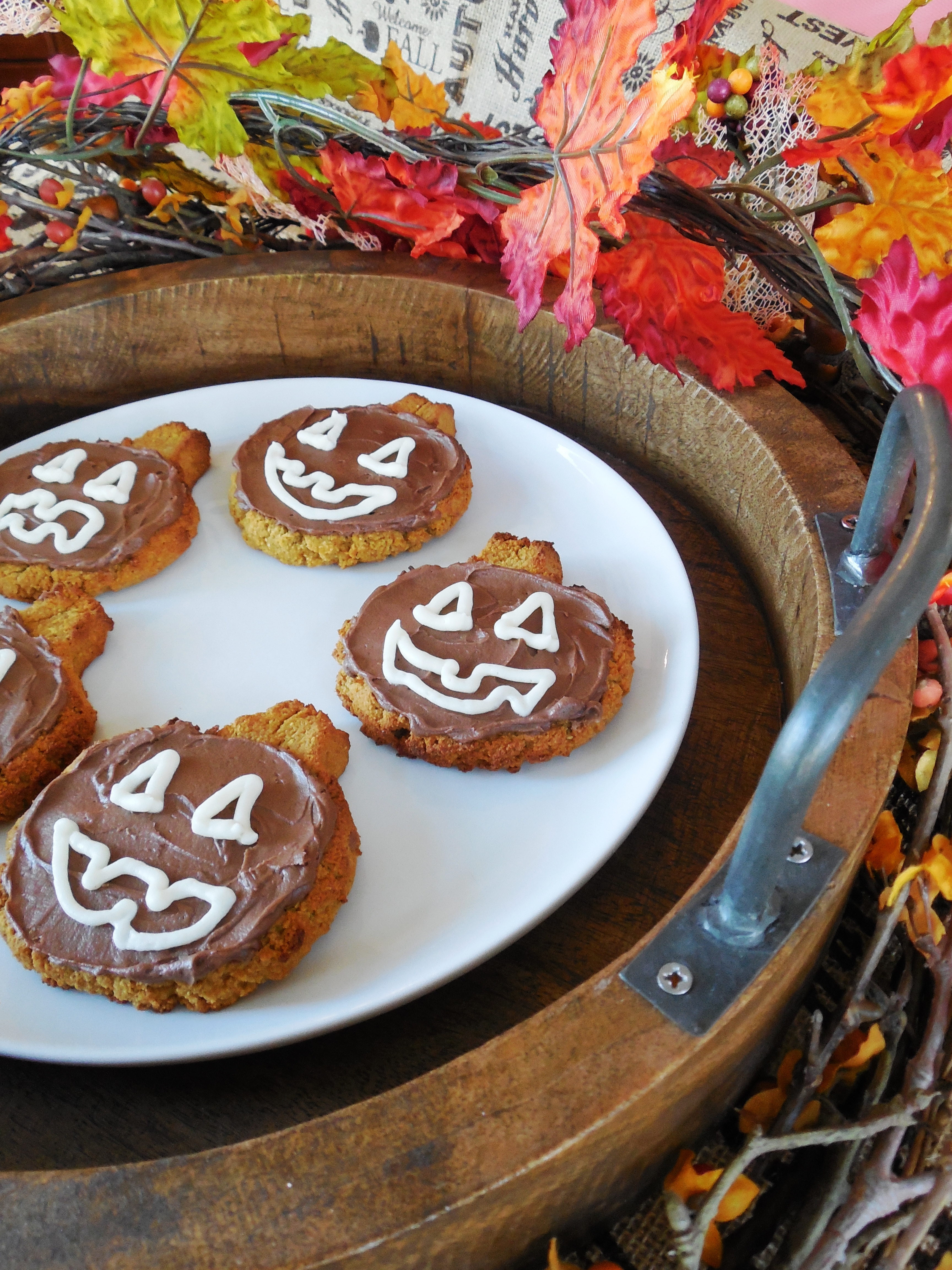 Gluten Free/Grain Free Frosted Jackolantern Pumpkin Cookies