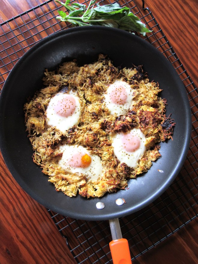 Skillet Egg and Parsnip Celeriac Hash Browns