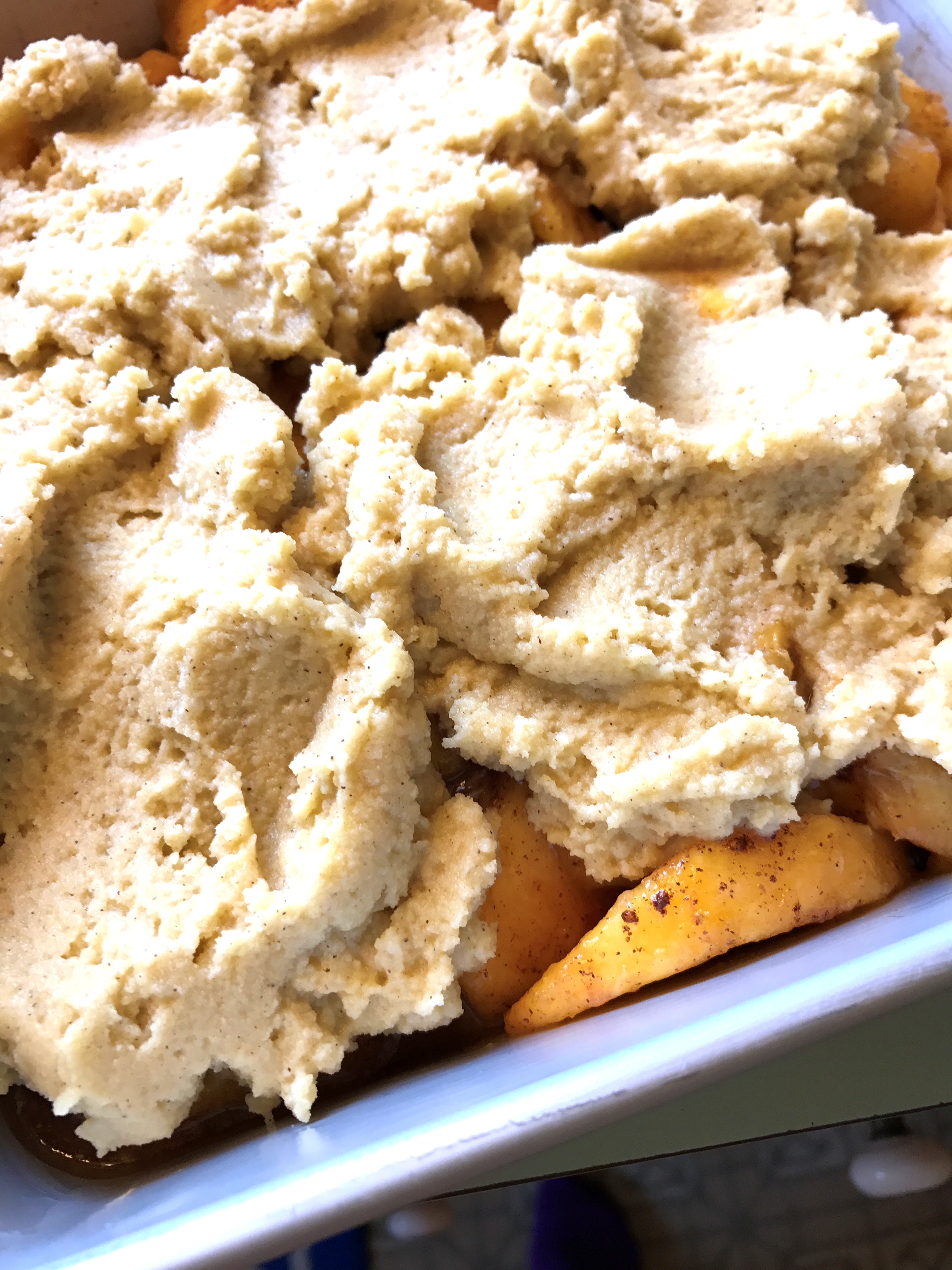 Batter on Peaches for Baking a Grain Free Cobbler