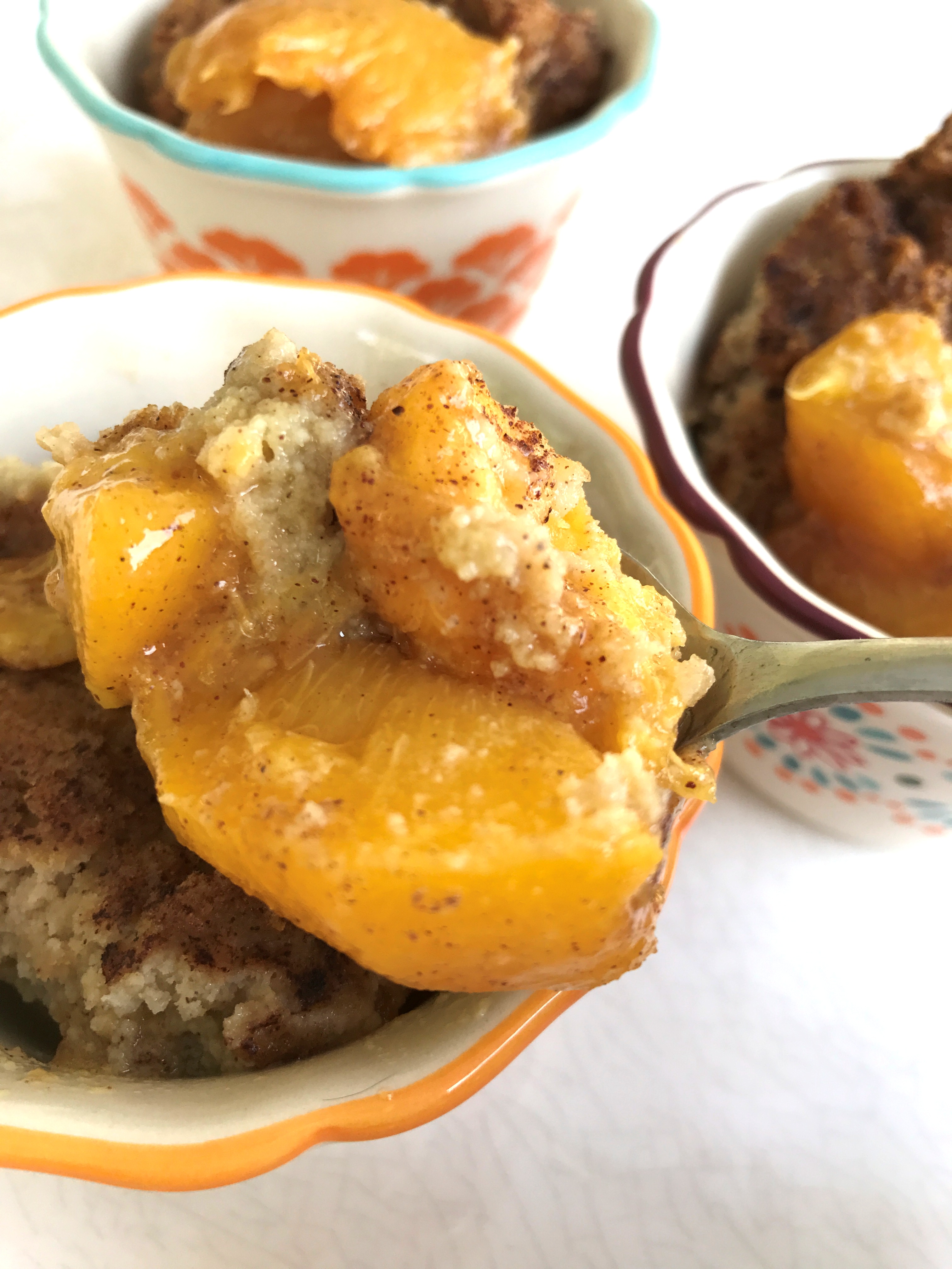 Grain Free Peach Cobbler on a Spoon