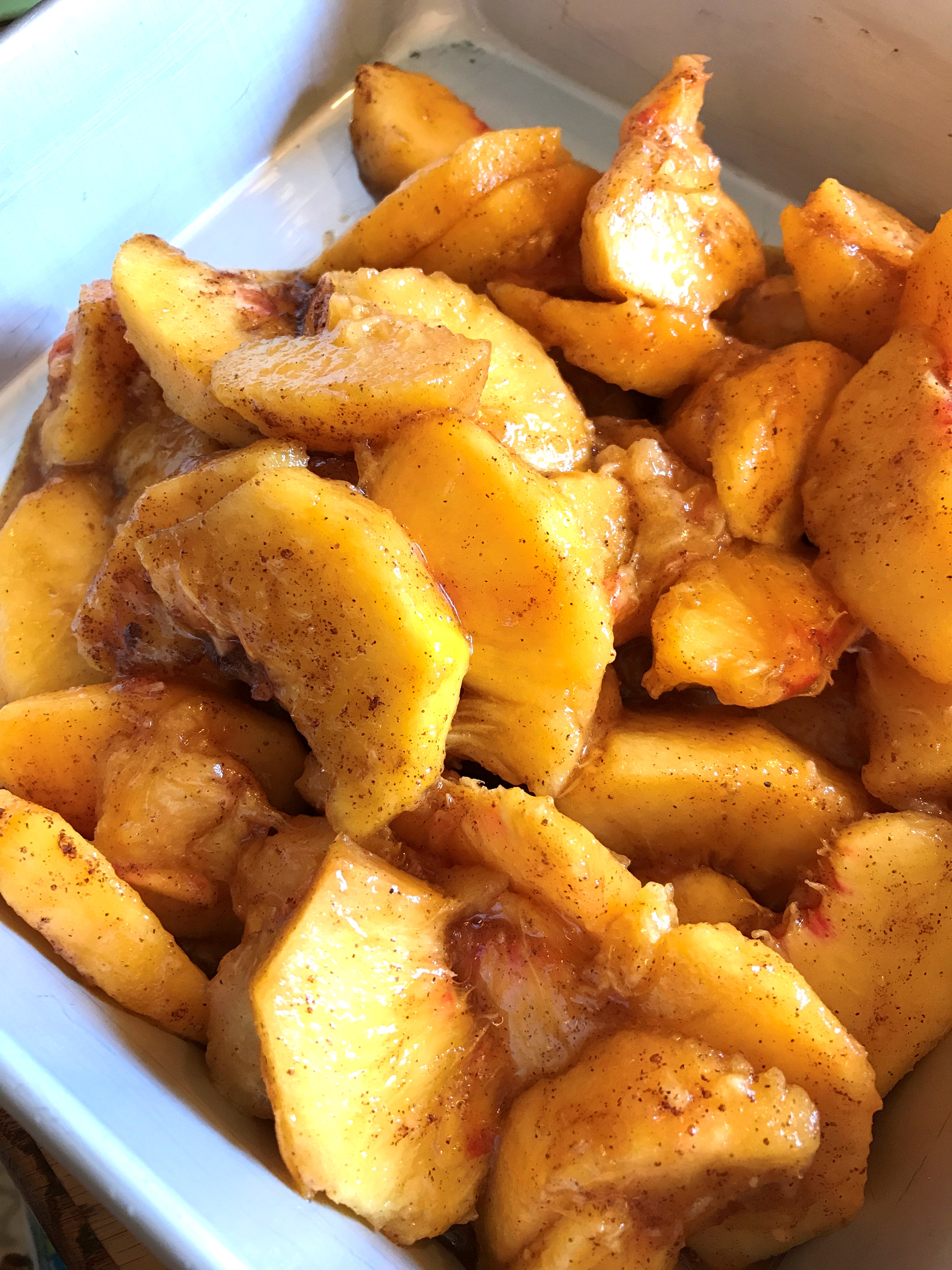 Sliced Peaches in Pan for Grain Free Cobbler