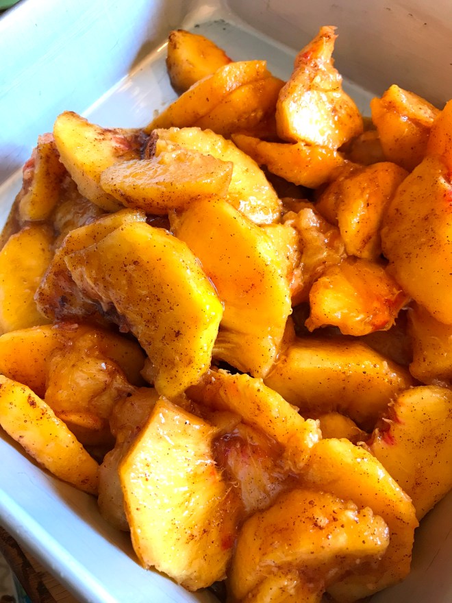 Sliced Peaches in Pan for Grain Free Cobbler