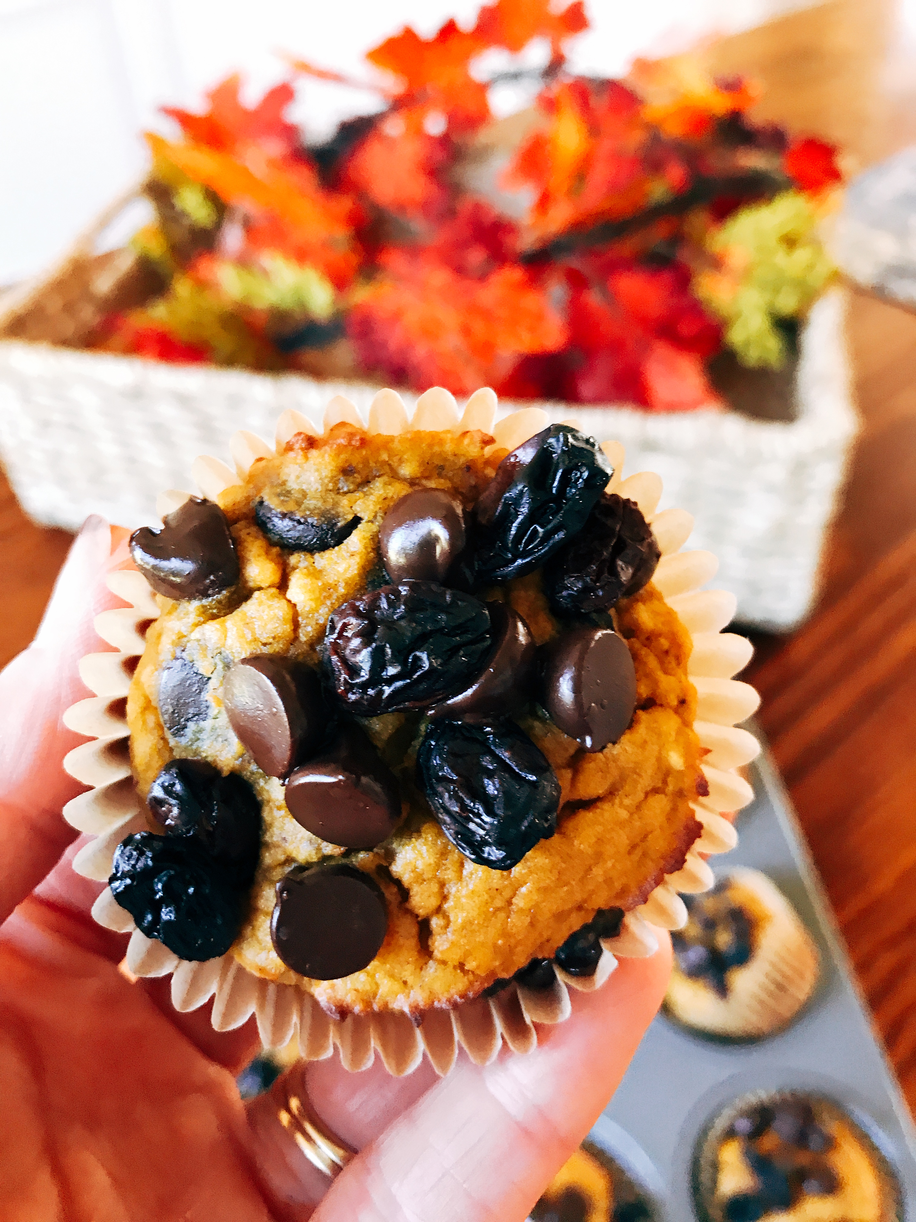 Pumpkin Spice Muffins with Chocolate Chips and Raisins Toddler Approved!