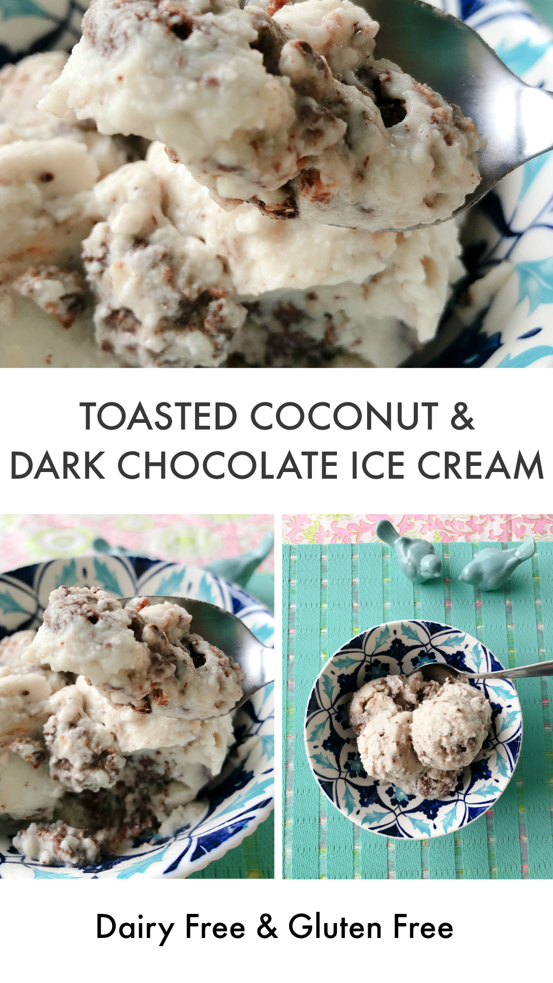 Toasted Coconut and Dark Chocolate Ice Cream that is Dairy Free Crunchy Chocolatey Deliciousness!
