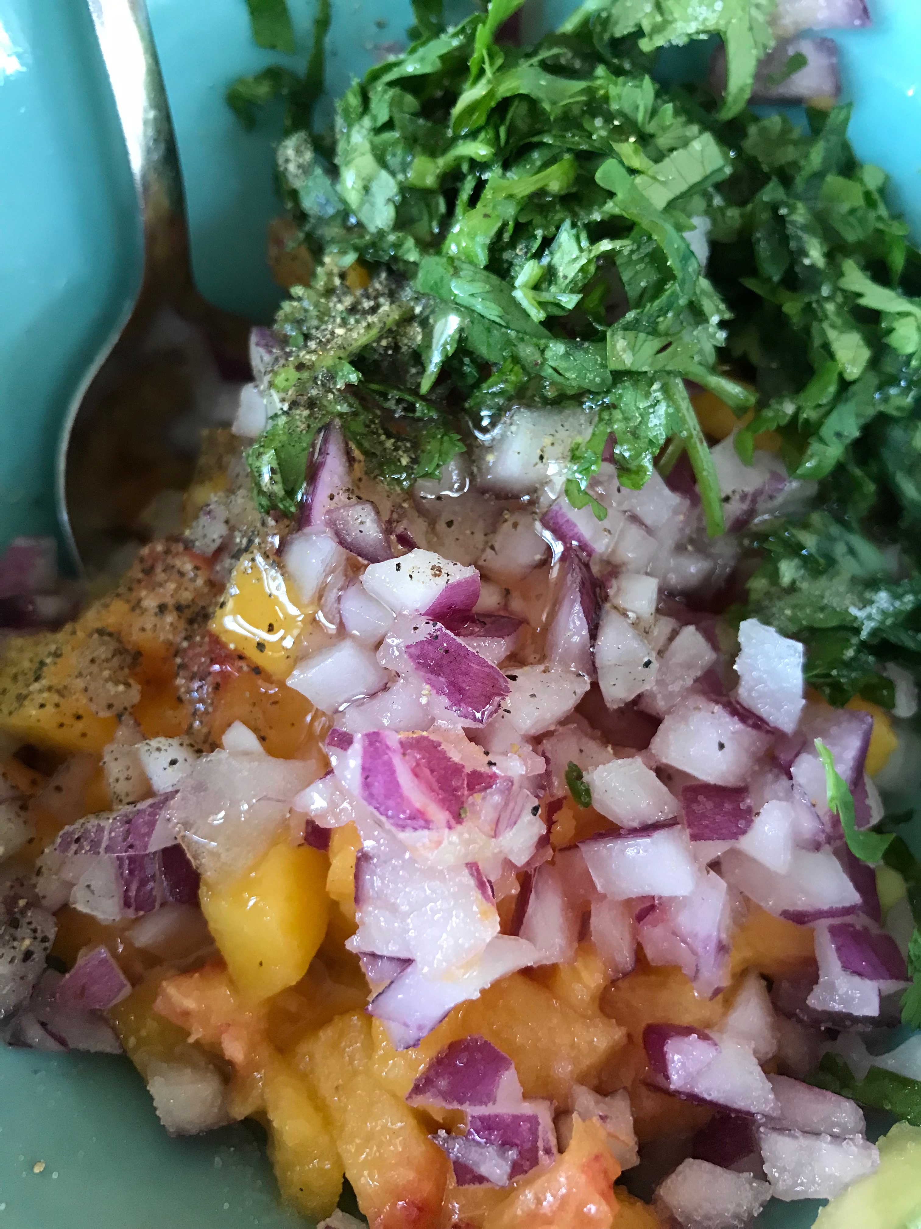 Mixing Fresh Peach Salsa