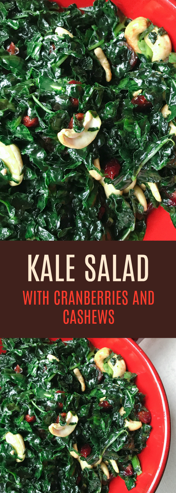Delicious Kale Salad with Cranberries, Cashews and a Maple Mustard Dressing. Gluten and Dairy Free